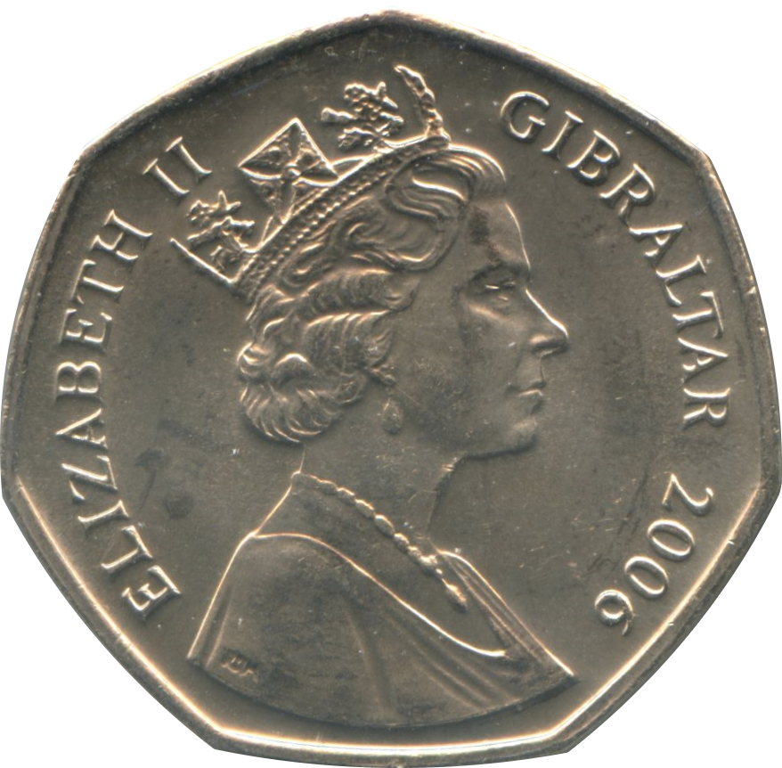 Gibraltar 50 Pence - Elizabeth II Capture of Gibraltar; redesigned obverse
