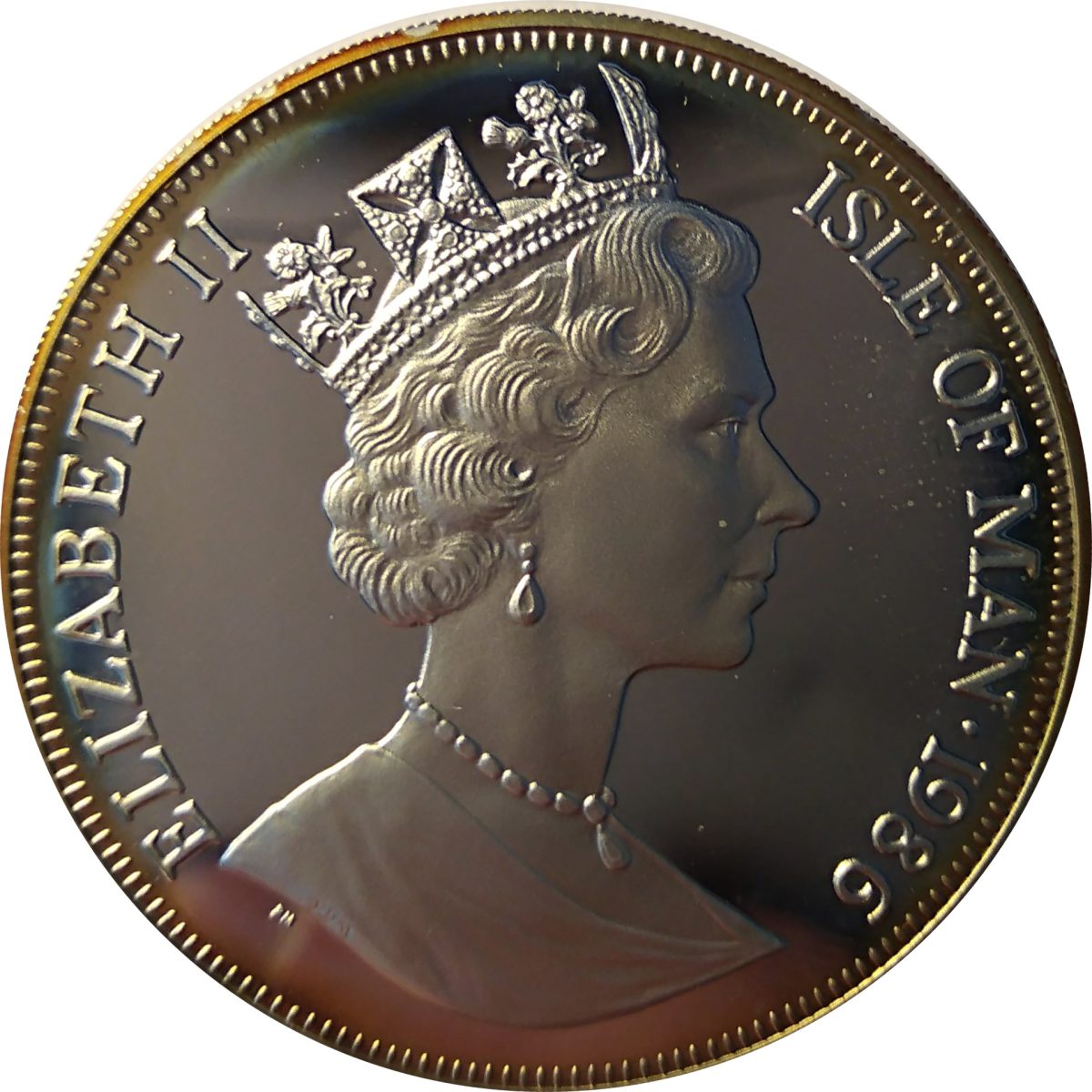 Isle of Man 1 Crown - Elizabeth II World Cup Mexico - Scoring from Close Range; Silver Plated Proof obverse