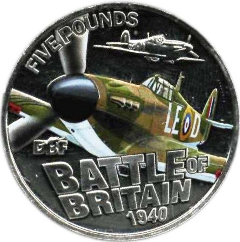 Guernsey 5 Pounds - Elizabeth II Battle of Britain - Hawker Hurricane