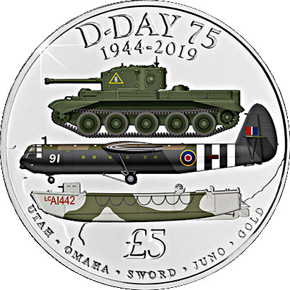 Guernsey 5 Pounds - Elizabeth II 75th anniversary of D-day