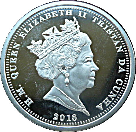 Tristan da Cunha 5 Pounds - Elizabeth II 65th Anniversary of Coronation-Crown, Orb and Crossed Sceptres obverse