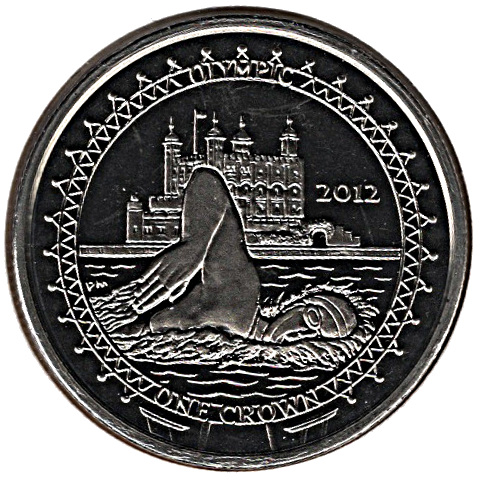 Isle of Man 1 Crown - Elizabeth II London Olympics 2012 - Swimming reverse