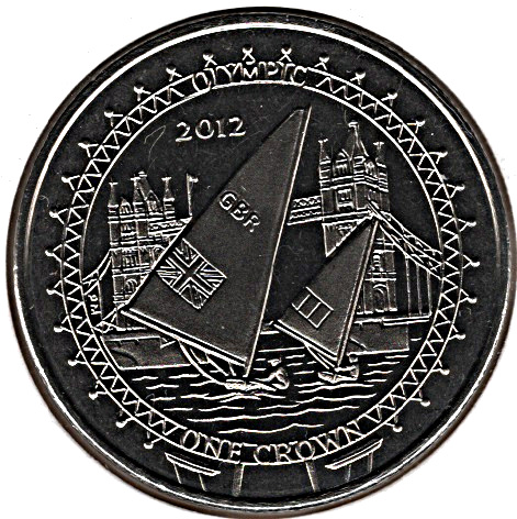 Isle of Man 1 Crown - Elizabeth II London Olympics 2012 - Sailing reverse