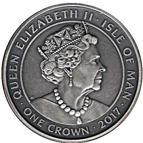 Isle of Man 1 Crown - Elizabeth II Battle of Hafrsfjord obverse