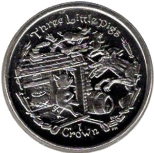 Isle of Man 1 Crown - Elizabeth II Three Little Pigs reverse