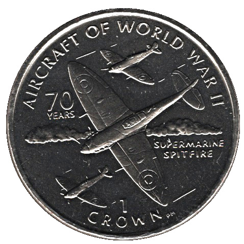 Isle of Man 1 Crown - Elizabeth II 70 Years Supermarine Spitfire
