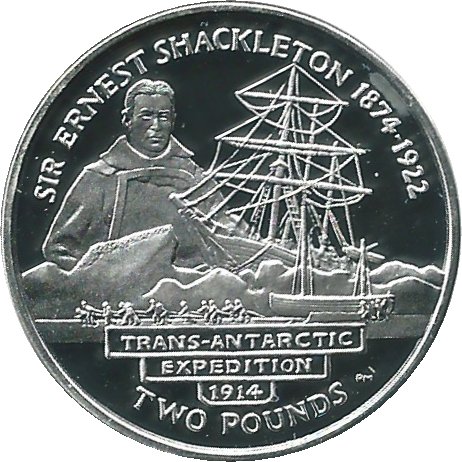 South Georgia and the South Sandwich Islands 2 Pounds - Elizabeth II Sir Ernest Shackleton reverse
