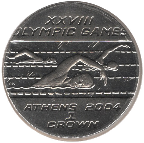 Isle of Man 1 Crown - Elizabeth II Olympic Games Athens - Swimming reverse
