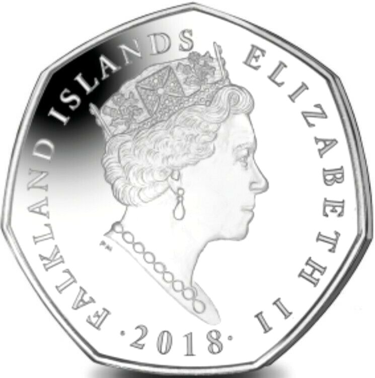 Falkland Islands 50 Pence - Elizabeth II Gentoo Penguin; Coloured obverse