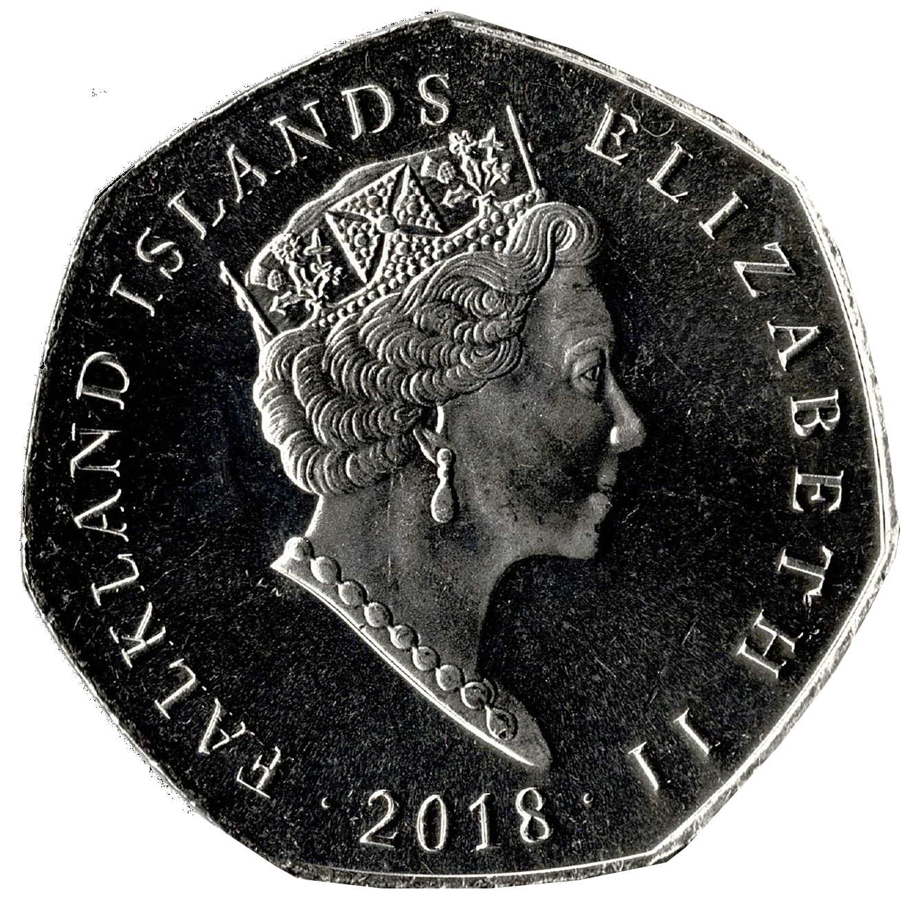 Falkland Islands 50 Pence - Elizabeth II Macaroni Penguin; Coloured obverse