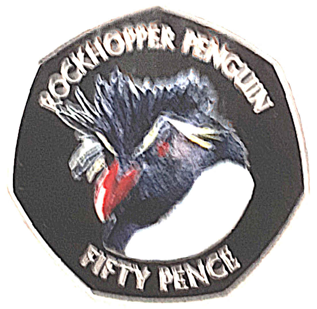 Falkland Islands 50 Pence - Elizabeth II Southern Rockhopper; Coloured reverse