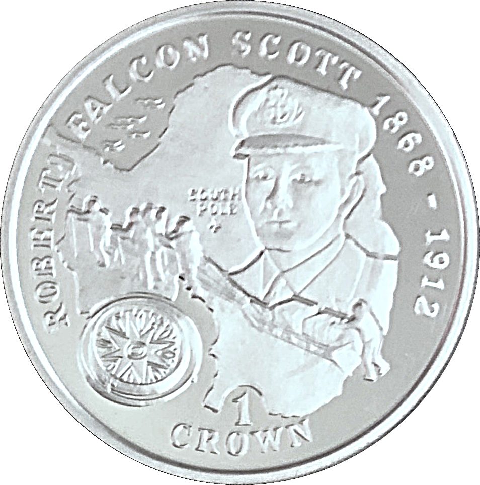 Isle of Man 1 Crown - Elizabeth II Robert Falcon Scott; Silver Proof reverse