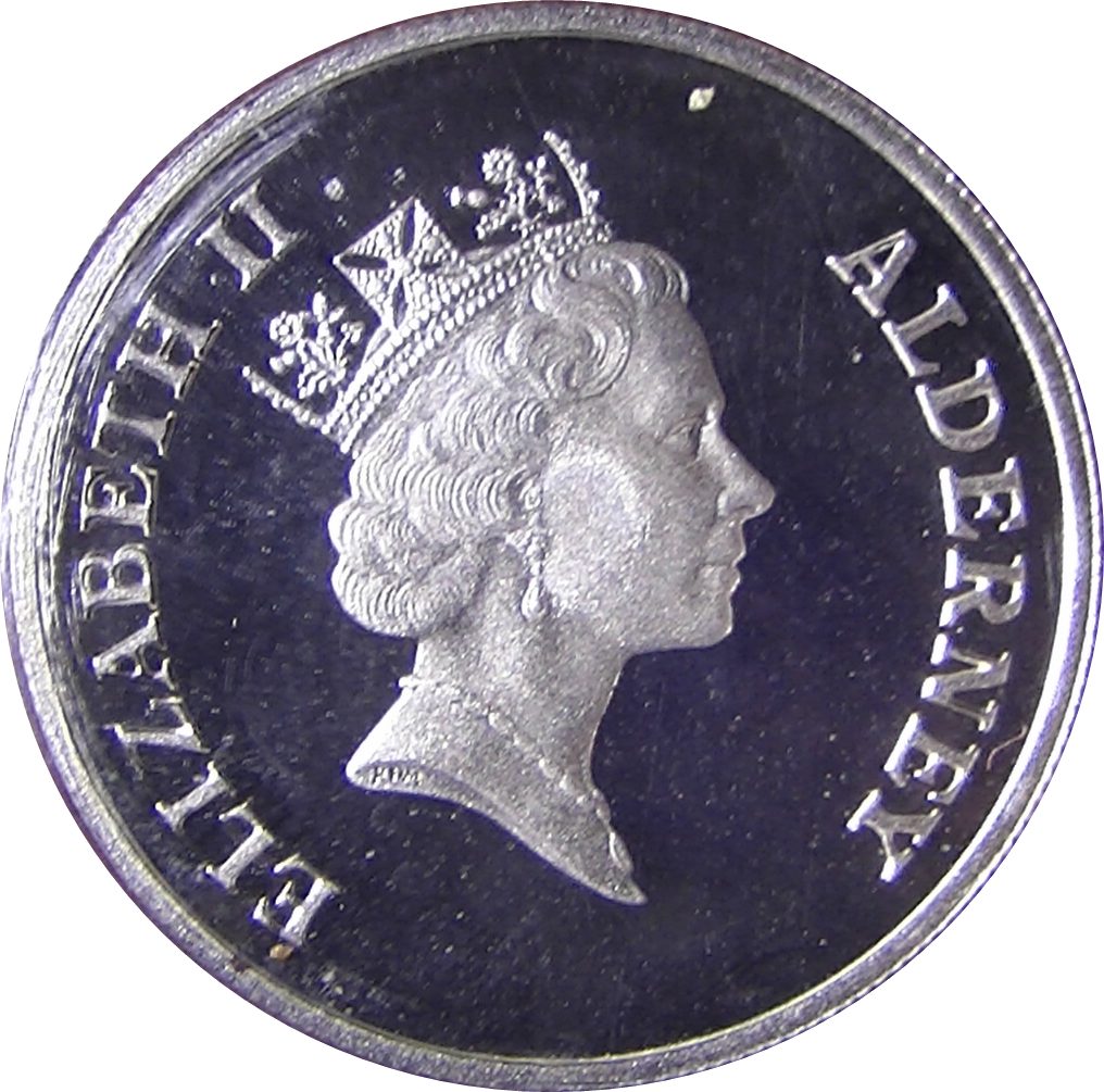 Alderney 1 Pound - Elizabeth II VE Day obverse