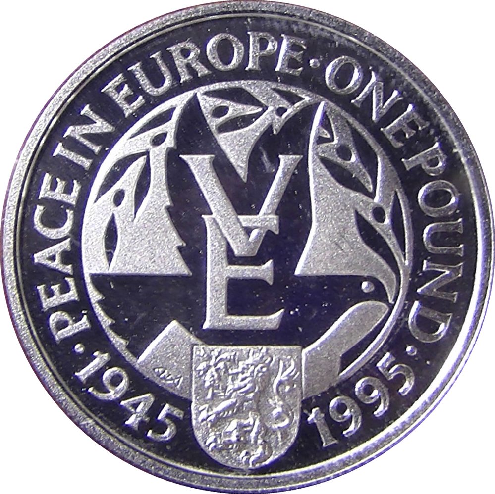 Alderney 1 Pound - Elizabeth II VE Day reverse