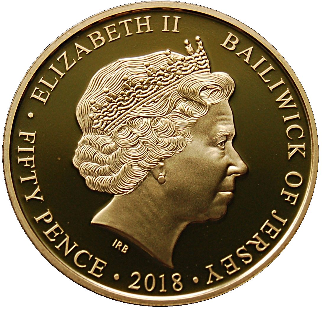 Jersey 50 Pence - Elizabeth II Royal Air Force Centenary - Hawker Hurricane obverse