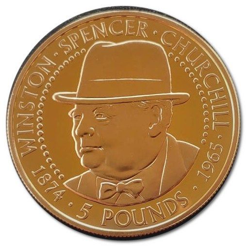 Alderney 5 Pounds - Elizabeth II Sir Winston Churchill; Gold