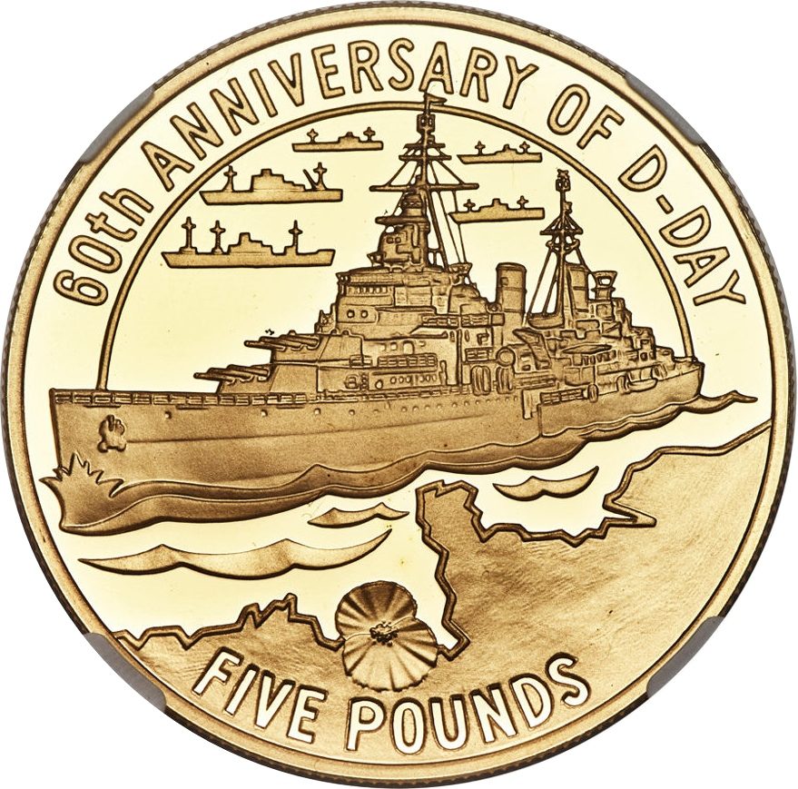 Alderney 5 Pounds - Elizabeth II D-Day; Gold Proof Issue