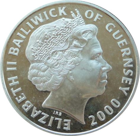Guernsey 5 Pounds - Elizabeth II Queen Mother - Silver obverse