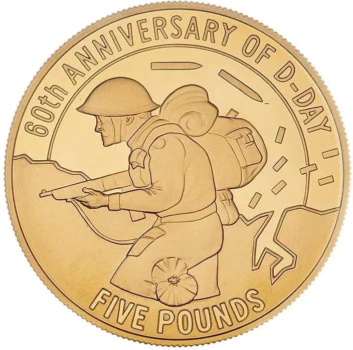 Guernsey 5 Pounds - Elizabeth II D-Day - Gold reverse