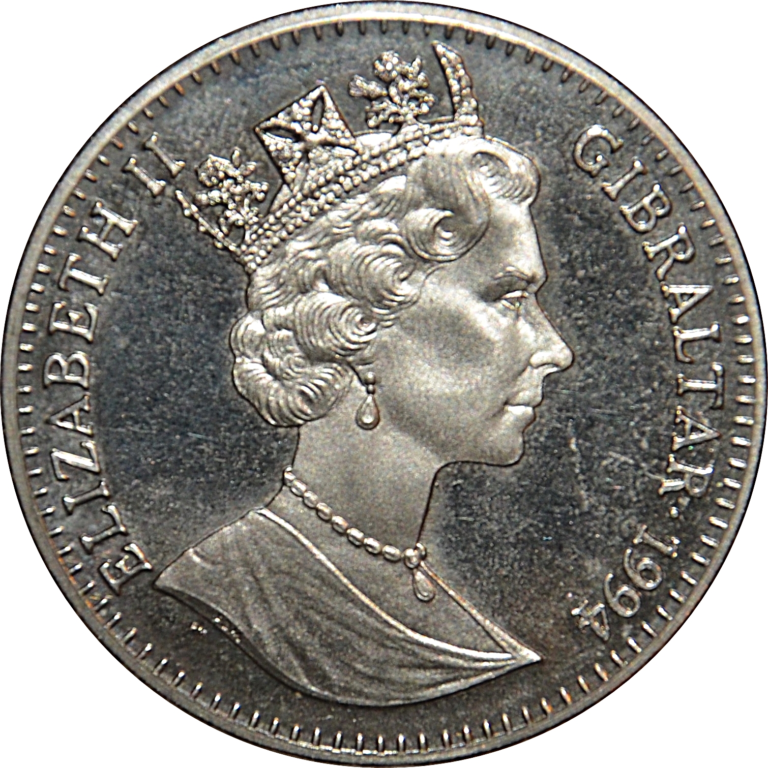 Gibraltar 1 Crown - Elizabeth II First Man on the Moon - Saturn Rocket obverse