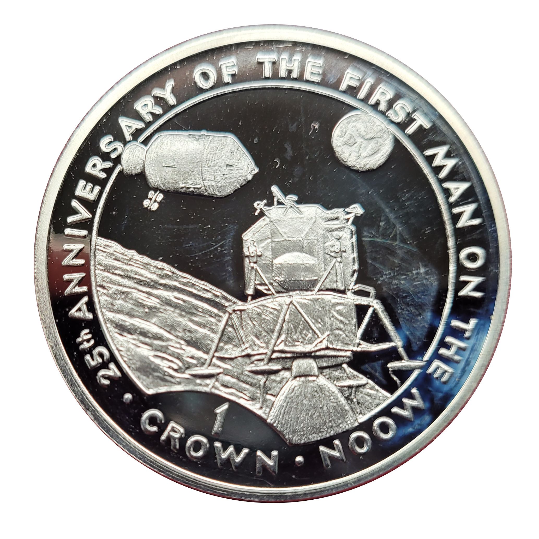 Gibraltar 1 Crown - Elizabeth II First Man on the Moon - Moon Landing; Silver Proof reverse