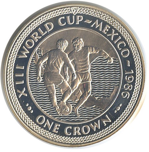 Isle of Man 1 Crown - Elizabeth II World Cup Mexico- Players on Map; Silver Plated Proof reverse