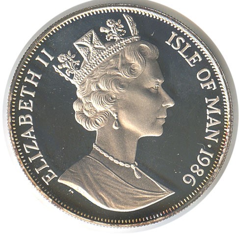 Isle of Man 1 Crown - Elizabeth II World Cup Mexico - 2 Players on Football; Silver Plated Proof obverse