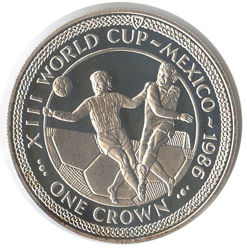 Isle of Man 1 Crown - Elizabeth II World Cup Mexico - 2 Players on Football; Silver Plated Proof