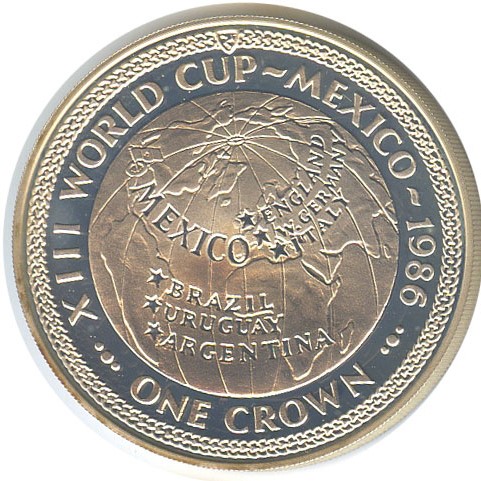 Isle of Man 1 Crown - Elizabeth II World Cup Mexico - Globe; Silver Plated Proof reverse