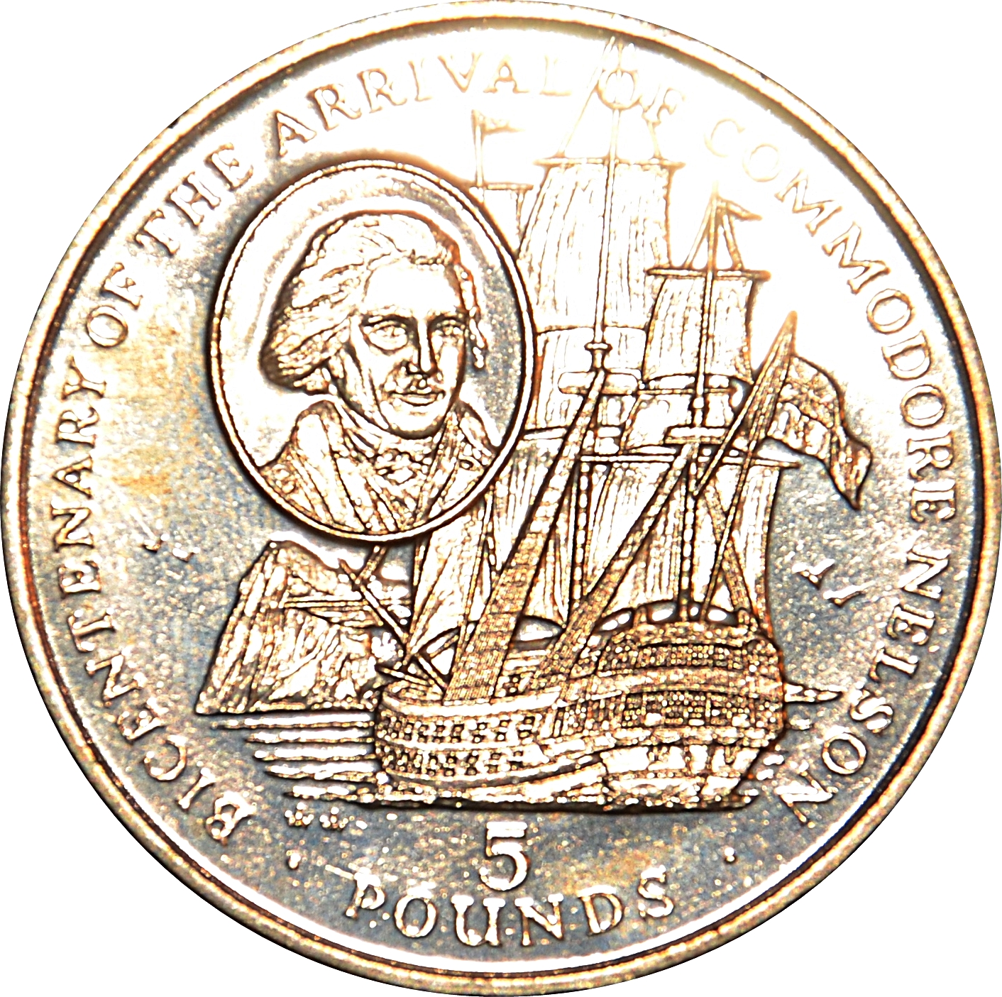 Gibraltar 5 Pounds - Bicentennial Arrival of Commodore Nelson