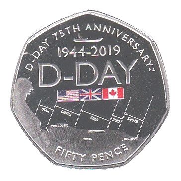 Gibraltar 50 Pence - Elizabeth II D-Day Anniversary reverse