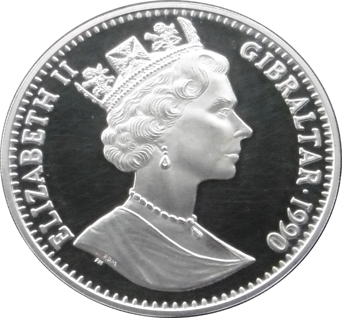 Gibraltar 1 Crown - Elizabeth II World Cup - Two players; Silver Proof obverse