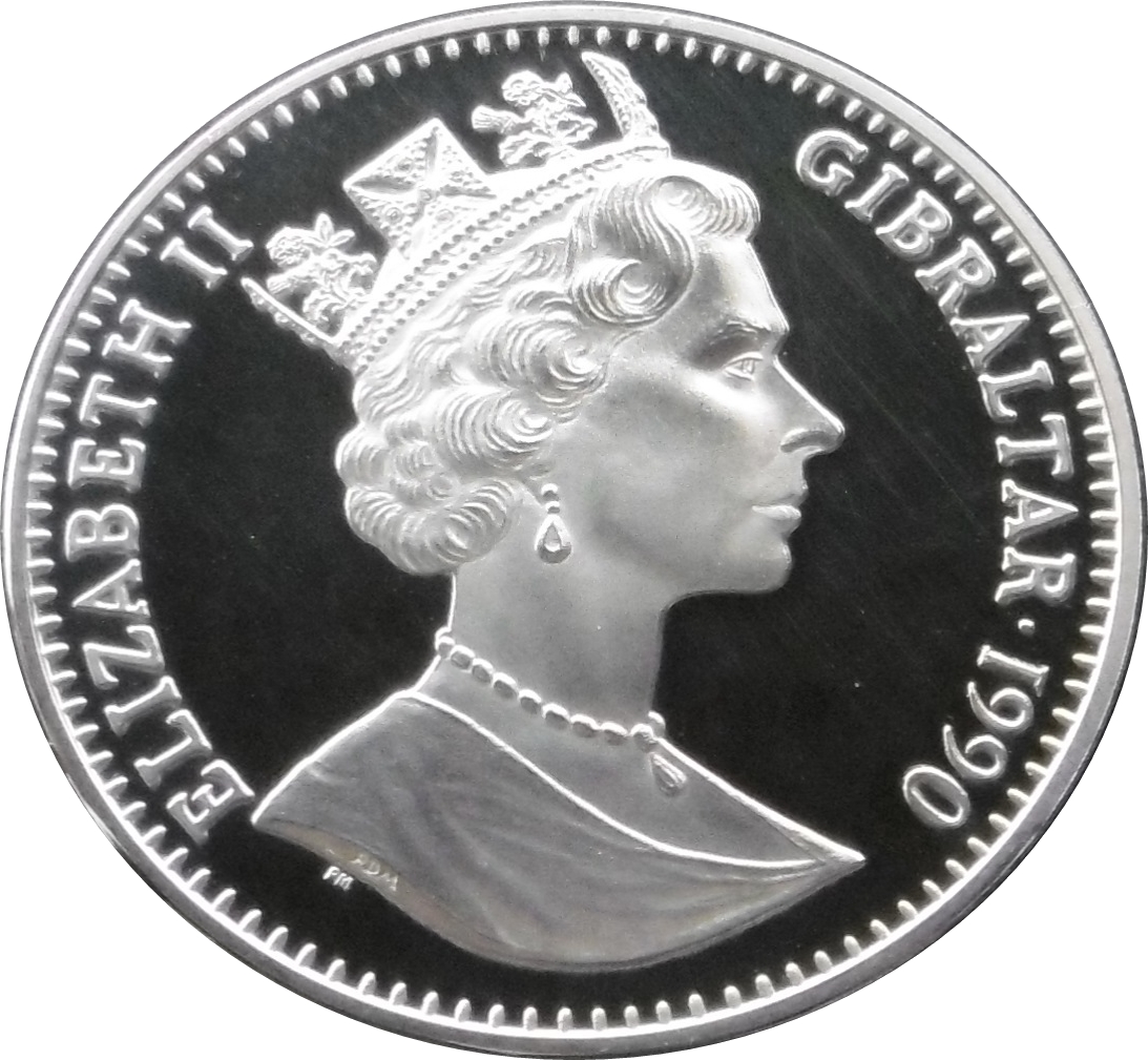 Gibraltar 1 Crown - Elizabeth II World Cup - Three players; Silver Proof obverse