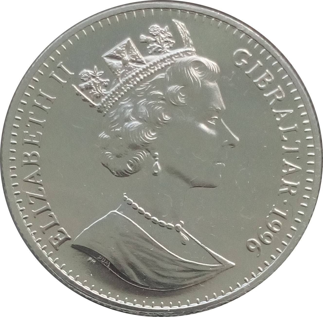 Gibraltar 1 Crown - Elizabeth II The Flintstones obverse