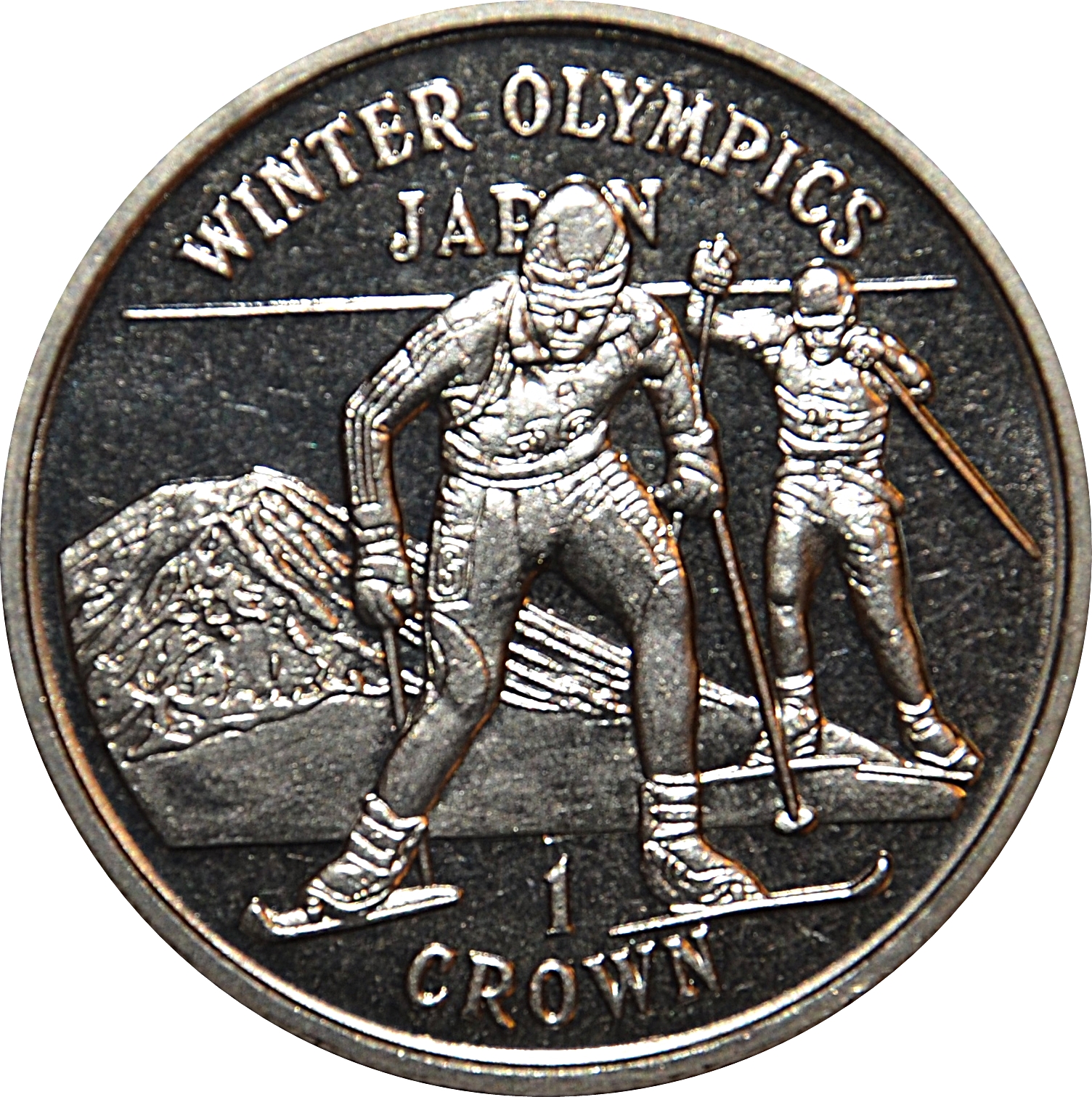 Gibraltar 1 Crown - Elizabeth II Cross-country skiers reverse
