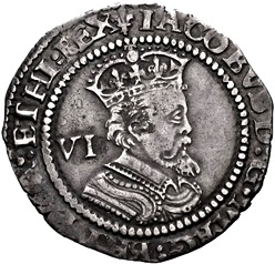 6 Pence - James I 3rd issue; 6th bust obverse