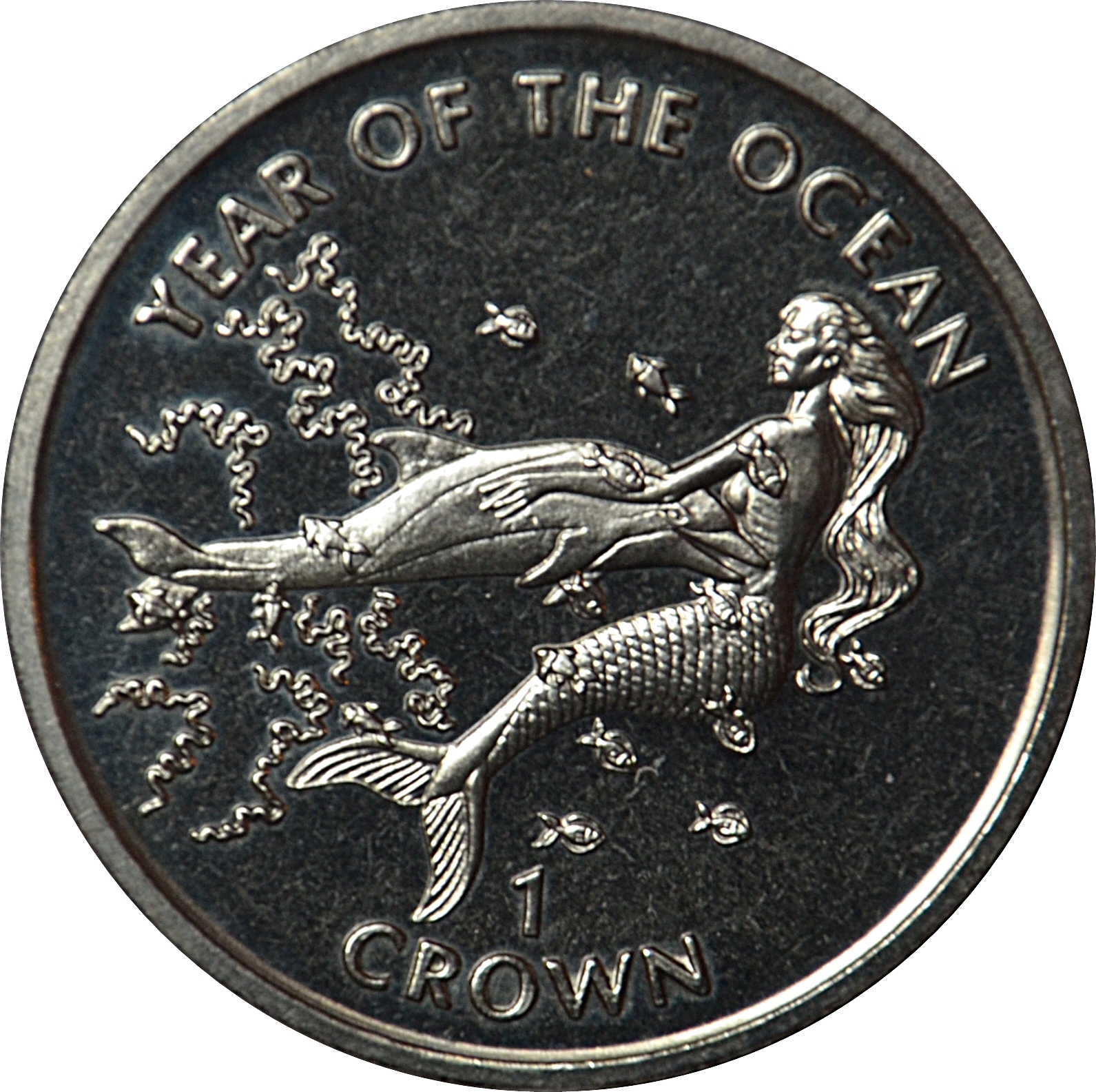 Gibraltar 1 Crown - Elizabeth II Mermaid and dolphin obverse
