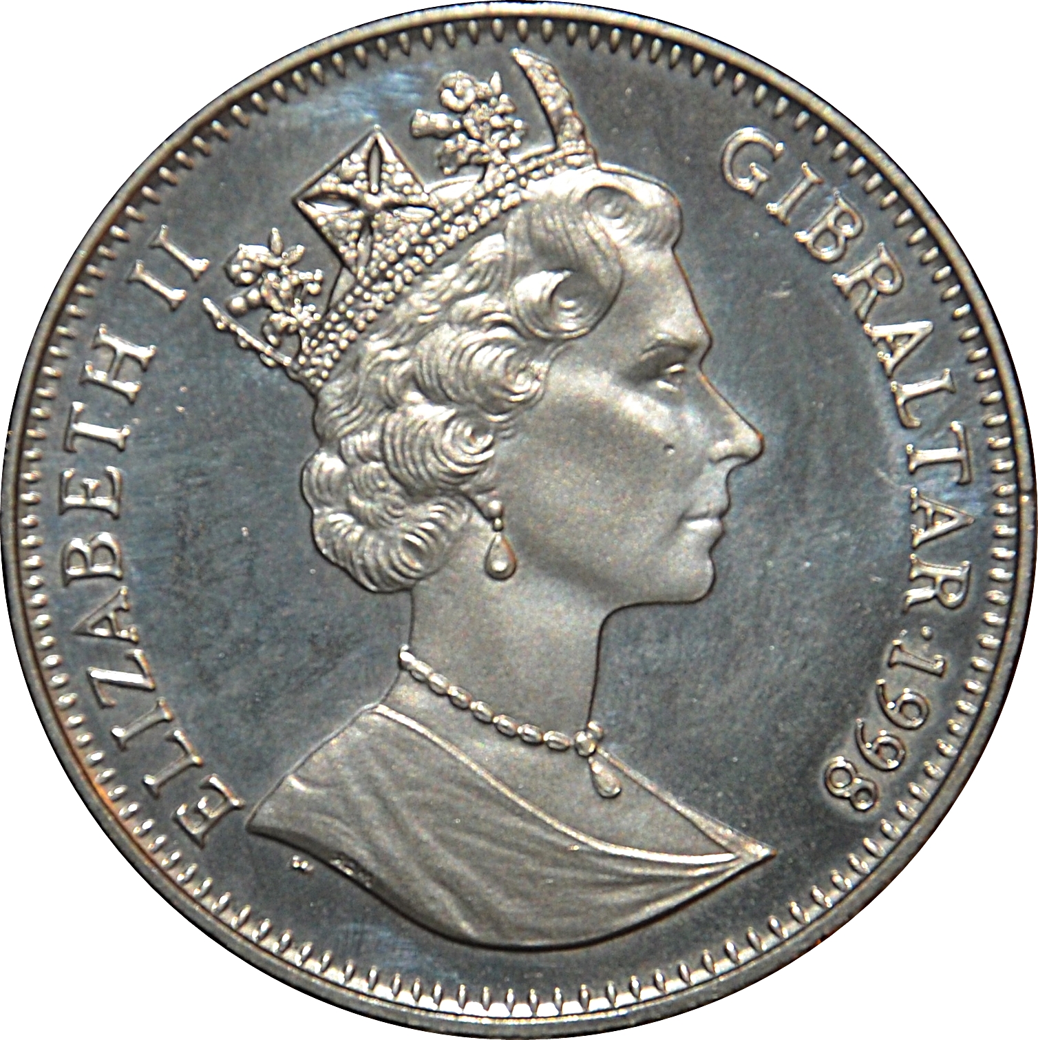 Gibraltar 1 Crown - Elizabeth II Octopus, fish and coral obverse