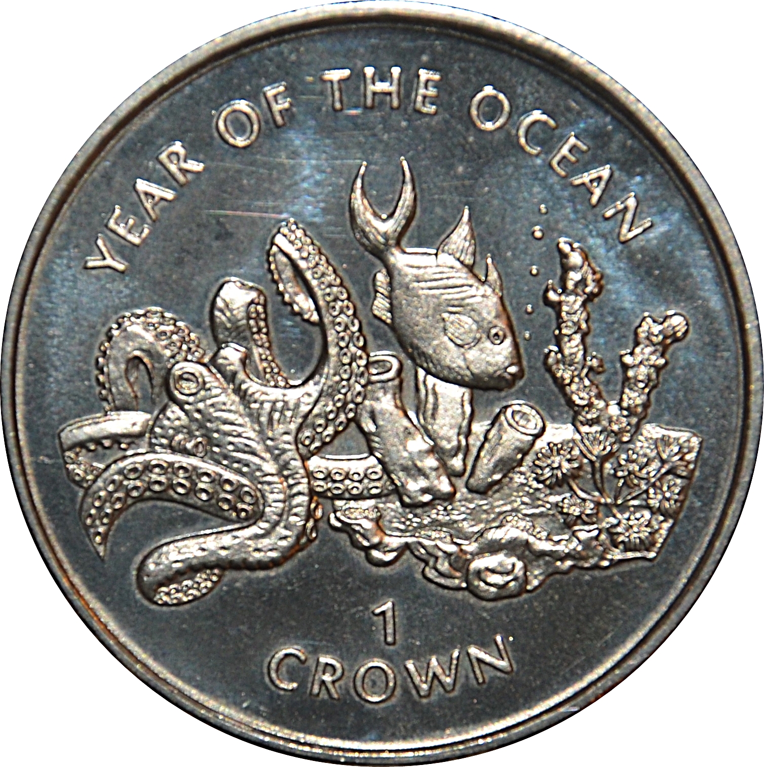 Gibraltar 1 Crown - Elizabeth II Octopus, fish and coral reverse