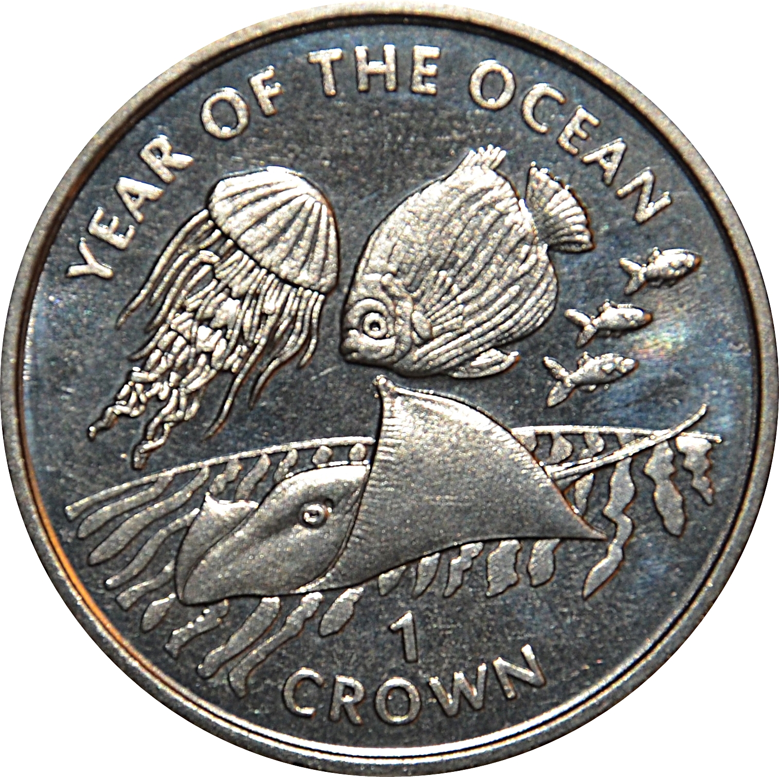 Gibraltar 1 Crown - Elizabeth II Jellyfish, stingray and fish reverse
