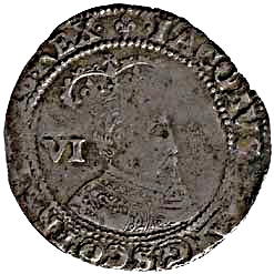 6 Pence - James I 1st issue; 2nd bust obverse