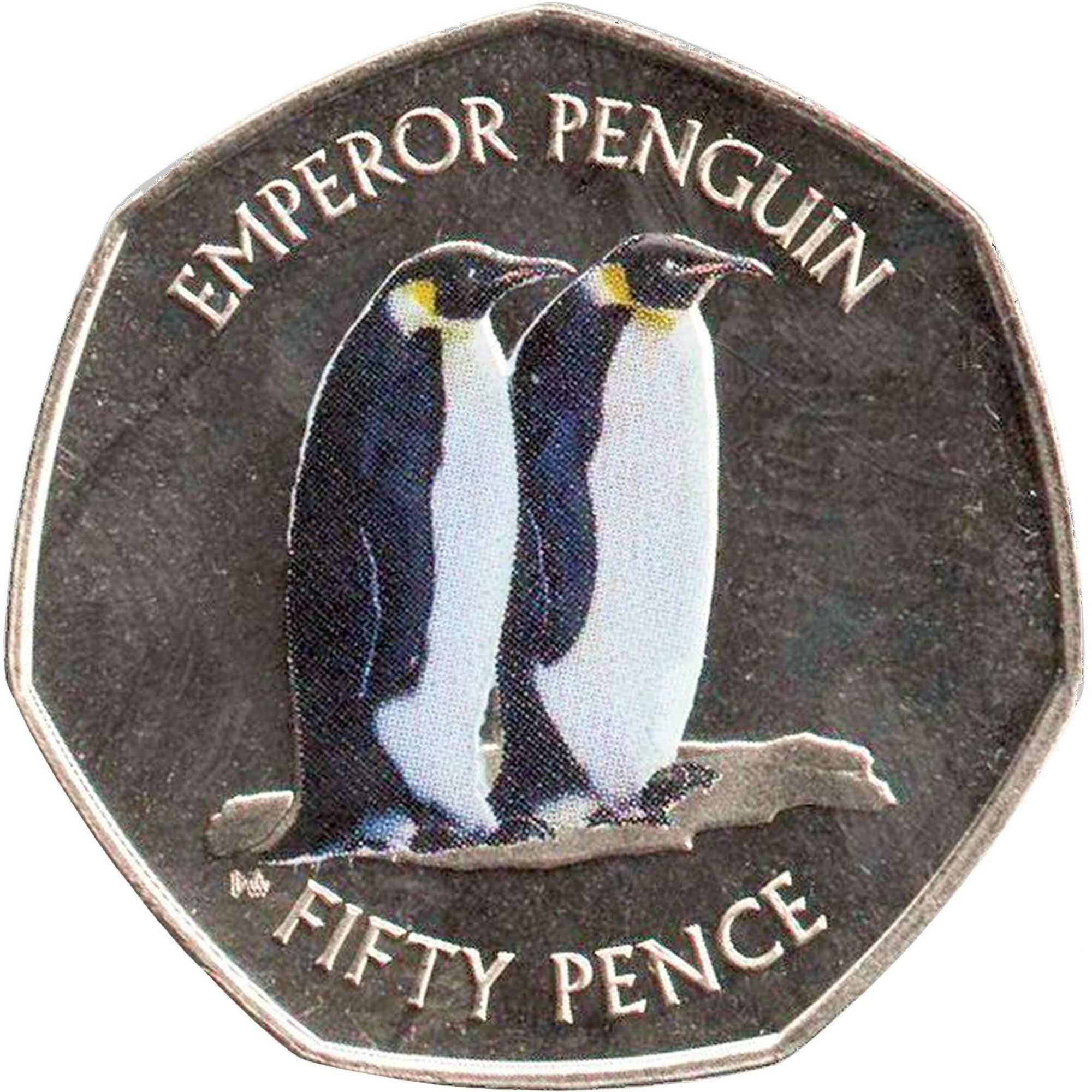 British Antarctic Territory 50 Pence - Elizabeth II Emperor penguin; Coloured