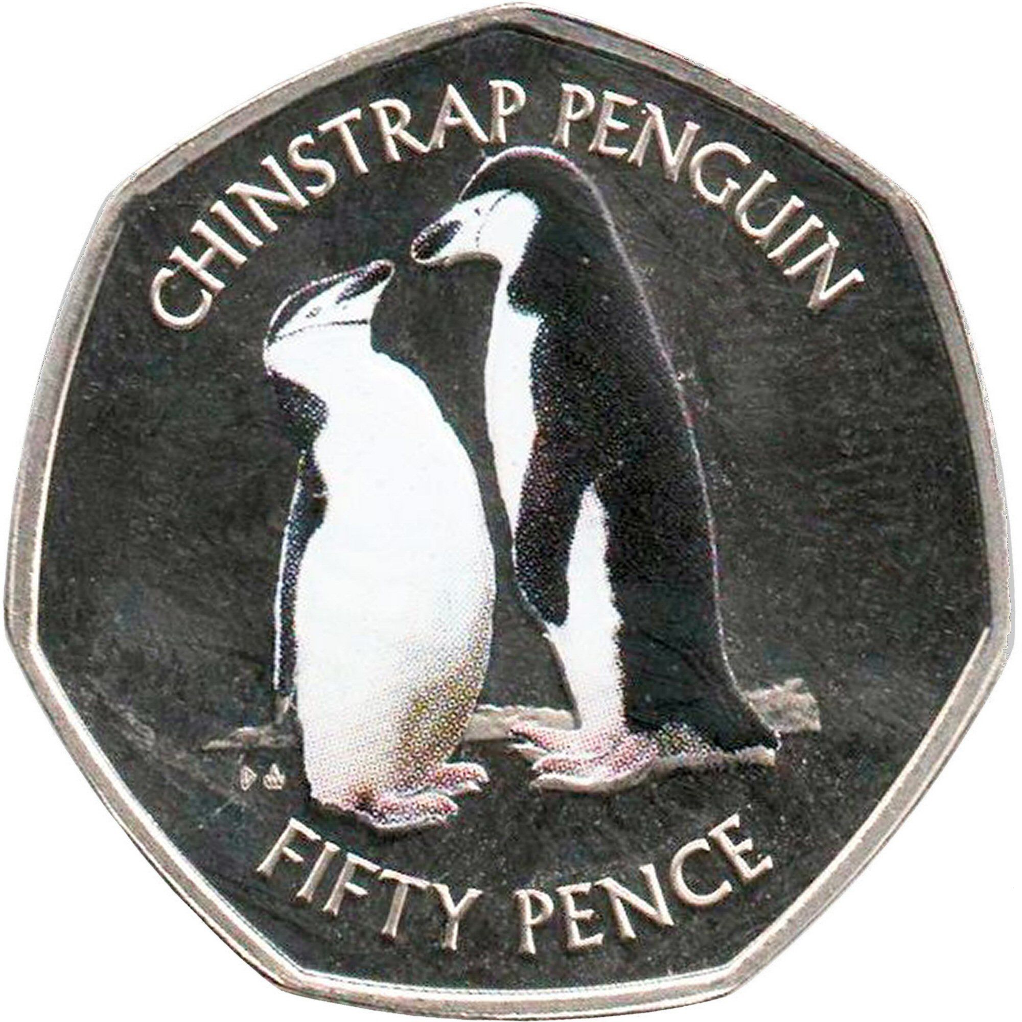 British Antarctic Territory 50 Pence - Elizabeth II Chinstrap penguin; Coloured