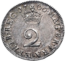 2 Pence - Anne 1st bust; incl. Maundy