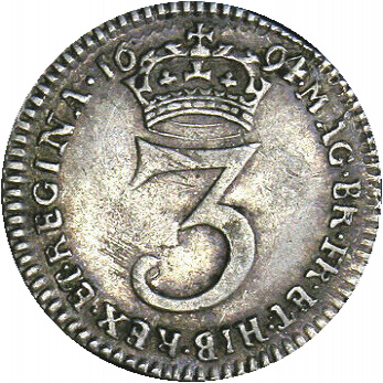 3 Pence - William and Mary 2nd busts; incl. Maundy