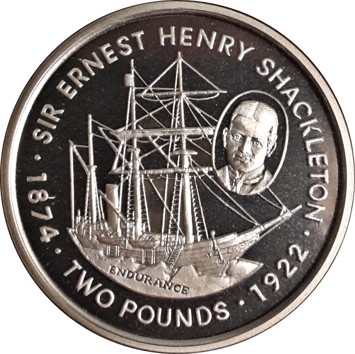 Falkland Islands 2 Pounds - Elizabeth II Sir Ernest Henry Shackleton; Silver proof issue