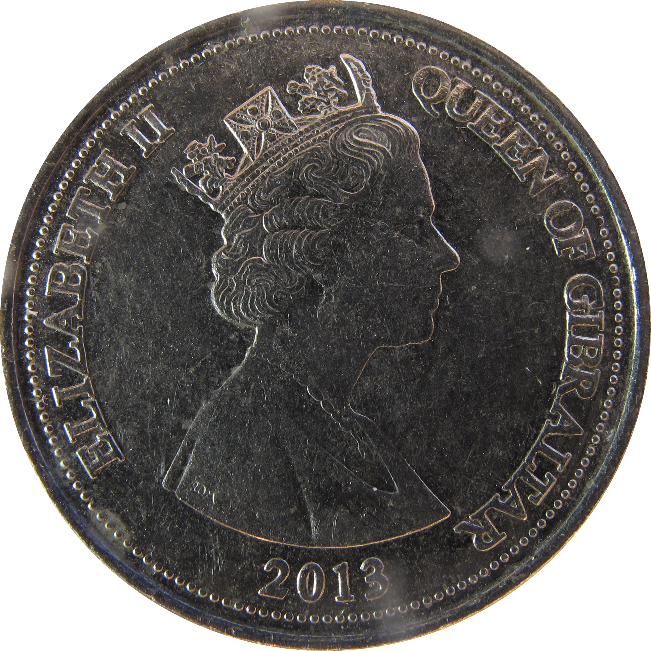 Gibraltar 10 Pence - Elizabeth II Cannon; smaller bust; redesigned obverse
