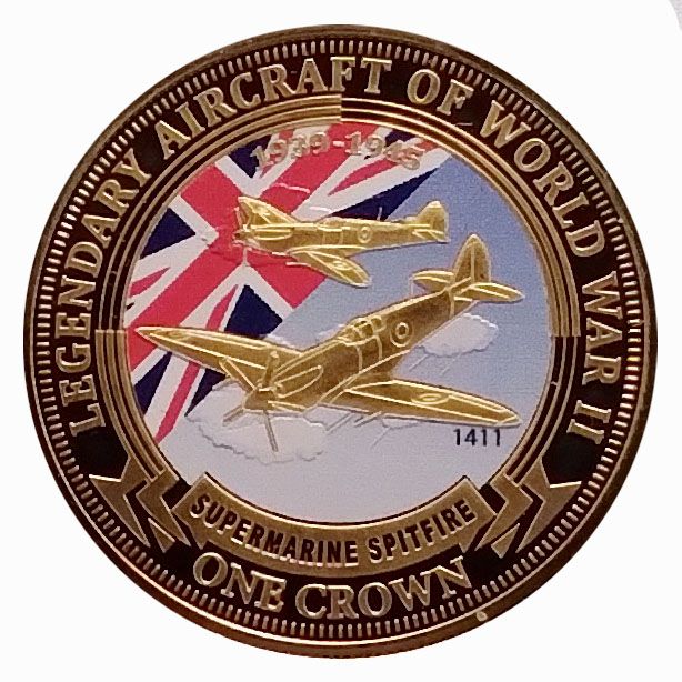 Tristan da Cunha 1 Crown - Elizabeth II Military Aircraft of WWII, Supermarine Spitfire - Gold Plated reverse