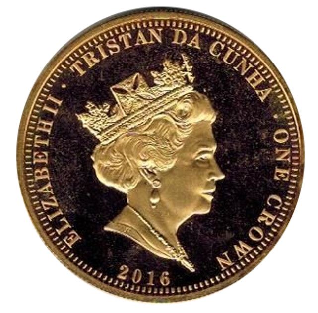 Tristan da Cunha 1 Crown - Elizabeth II Mother Teresa's Canonisation - Gold Plated obverse