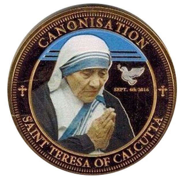 Tristan da Cunha 1 Crown - Elizabeth II Mother Teresa's Canonisation - Gold Plated reverse